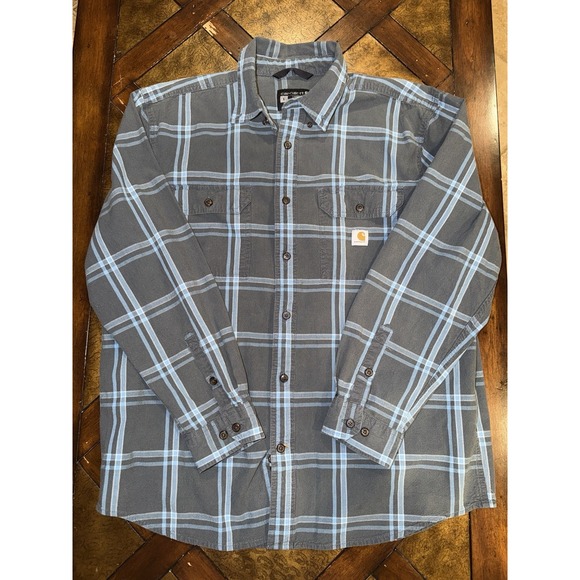 Carhartt Other - Vintage Carhartt Flannel Men's Large Gray Blue Loose Fit Cotton Plaid Work Shirt